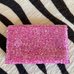 Barbie pink beaded wallet/card holder. 4” X 2 1/2” in size.